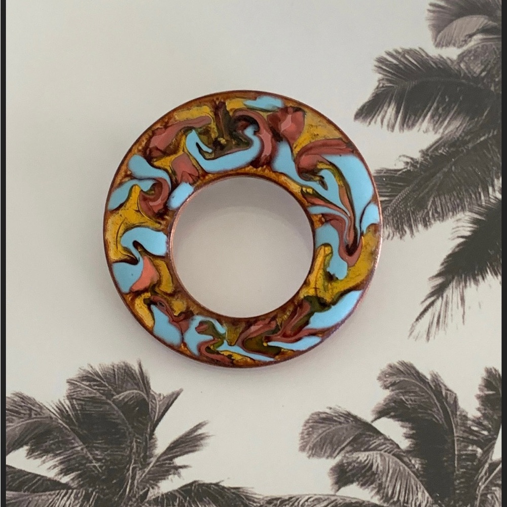 Canadian HEB Mid Century Copper Enamel Brooch SIGNED